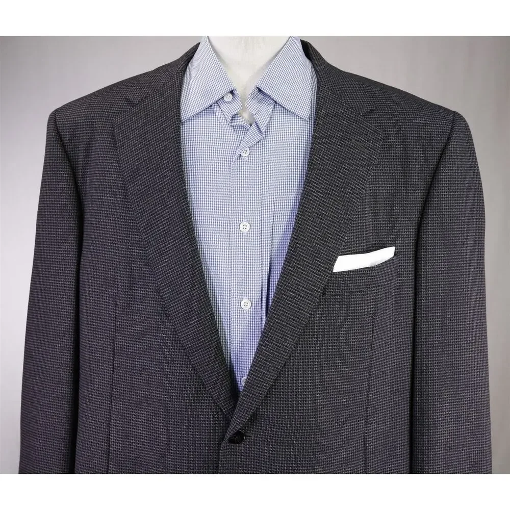 Samuelsohn Gray Black Knit Woven Italian Wool 2-Btn Sportcoat Blazer 48L